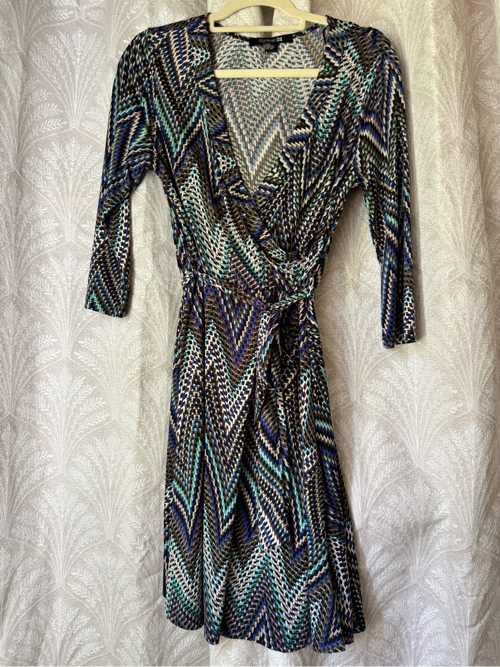 Forever 21 Green & Blue Printed Feaux Wrap Dress